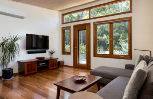 The glass door, wondows and lounge of the Mira lounge.